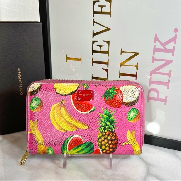 Dolce & Gabbana Handbags - Dolce & Gabbana Saffiano Leather Multicolor Fruit Zip Around Wallet